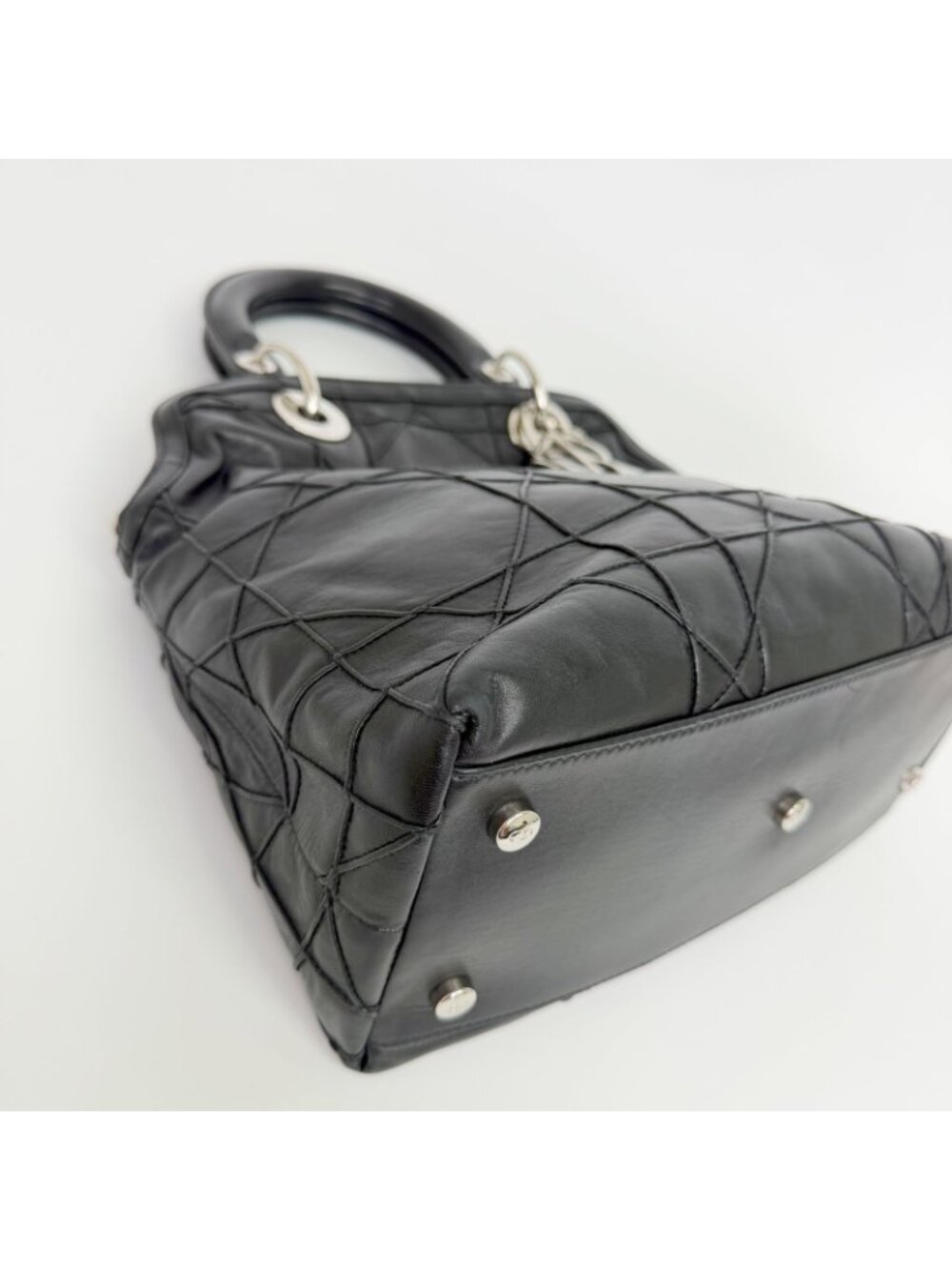 Dior Lady Cannage Large Shoulder Bag Leather Black Vintage - Picture 8 of 16
